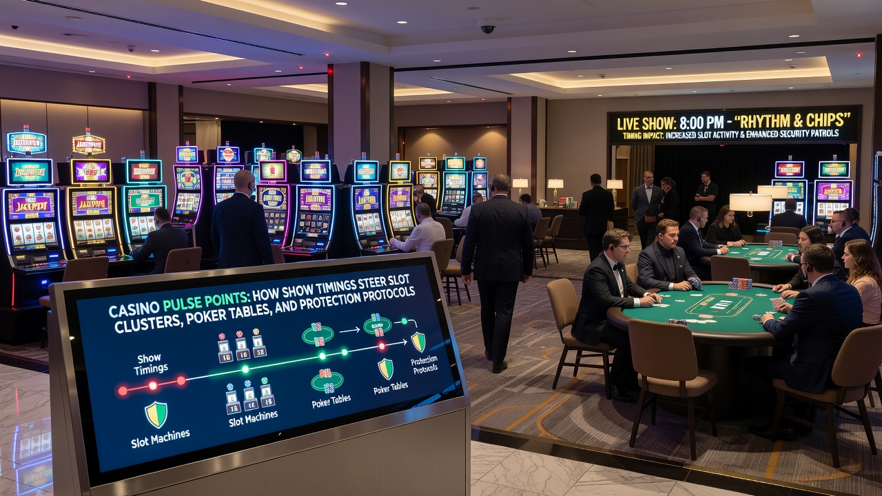 Sicherheitspersonal und Überwachungssysteme während abendlicher Casino-Events