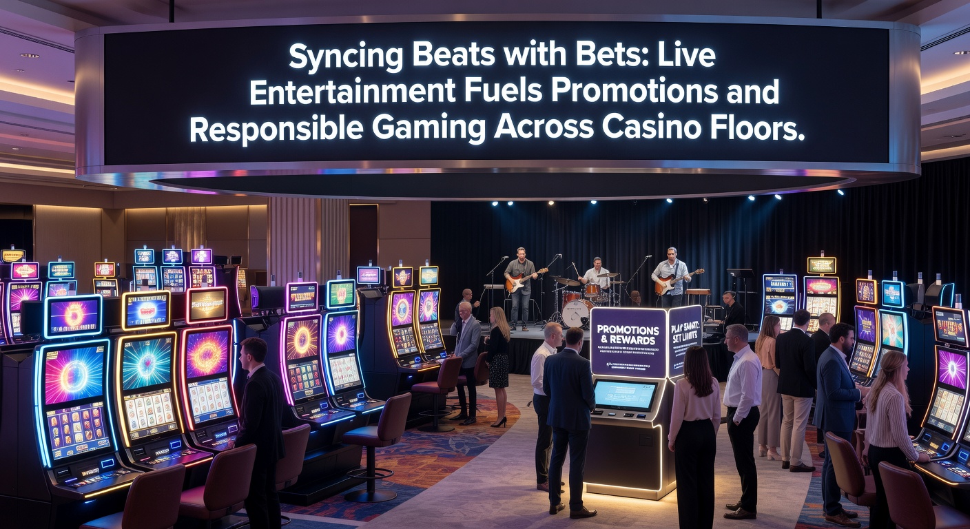 Live-Band spielt vor begeistertem Publikum auf dem Casino-Boden, während Gäste an Slots und Tischen wetten